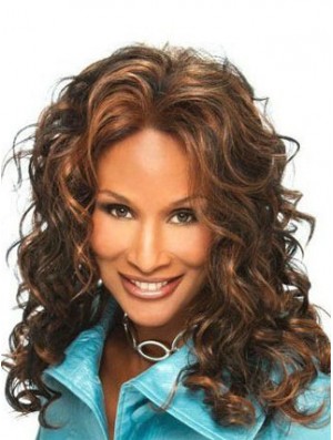 Brown Long Curly ohne Pony Spitze vorne 16 Zoll Beverly Johnson Perücken