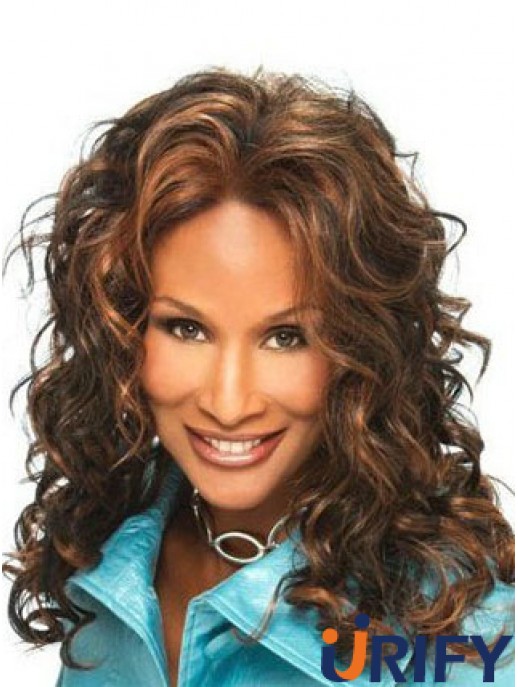 Brown Long Curly ohne Pony Spitze vorne 16 Zoll Beverly Johnson Perücken