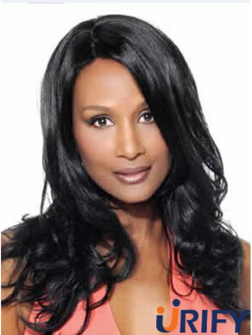 Schwarz lang gewellt ohne Pony Spitze vorne 18 Zoll Beverly Johnson Perücken