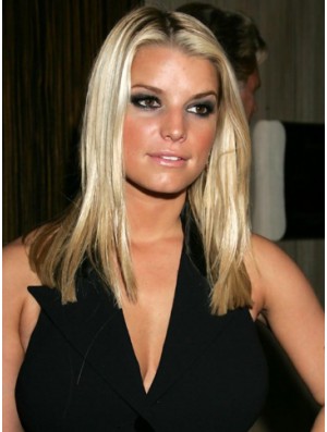 Gerade Spitzenfront ohne Pony Lange Blonde Geeignete Jessica Simpson Perücken