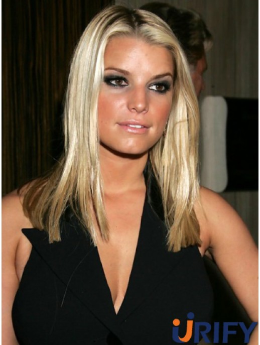 Gerade Spitzenfront ohne Pony Lange Blonde Geeignete Jessica Simpson Perücken