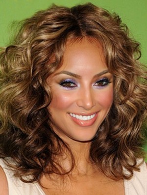 Braune lockige ohne Pony Spitze vorne 14 Zoll Soft Tyra Banks Perücken