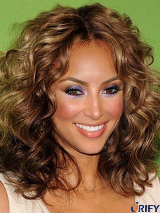 Braune lockige ohne Pony Spitze vorne 14 Zoll Soft Tyra Banks Perücken