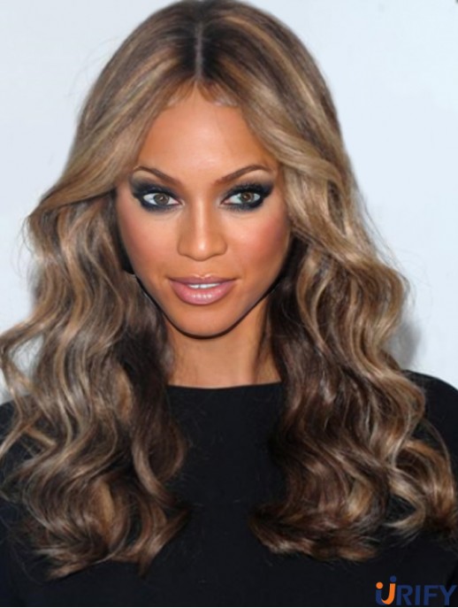 Brown Curly Without Pony 100% handgebundene 18  inchAmazing Tyra Banks Perücken