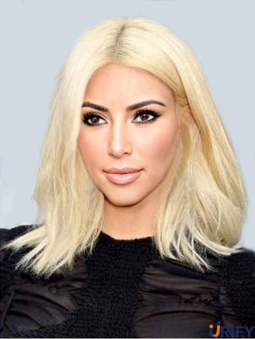 Schulterlange Spitze vorne 14  inchStraight Blonde Remy Menschenhaar  Perücken
