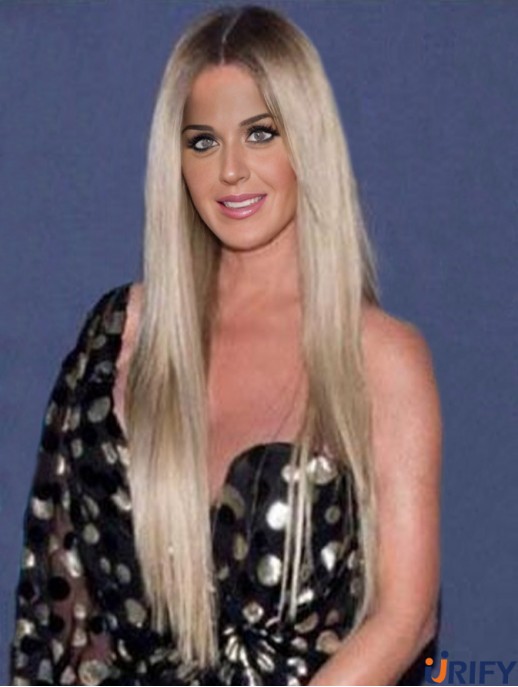 Platinblonde Spitzenfront lang ohne Pony Synthetische 25  inchgerade  Perücken