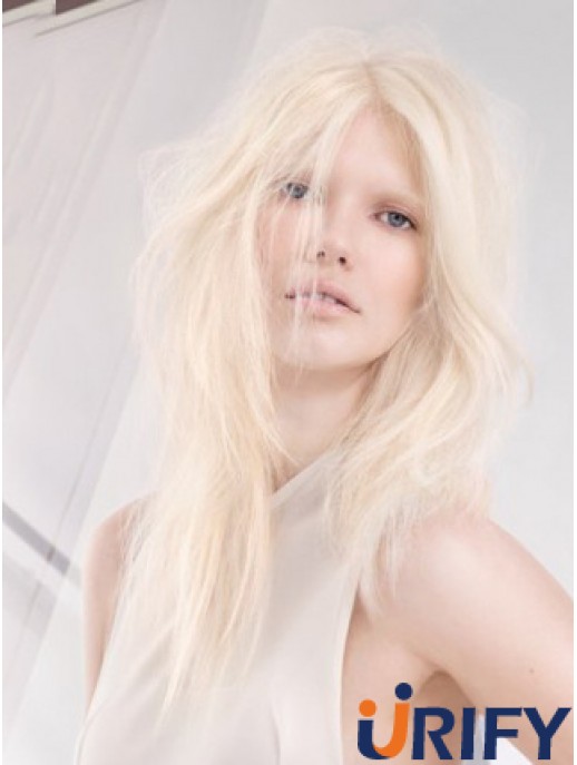 Spitzenfront ohne Pony lange gerade 18 Zoll platinblonde weiche Modeperücken