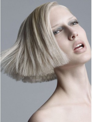 Capless Grey Chin Länge gerade 10 Zoll platinblonde beliebte Mode Perücken