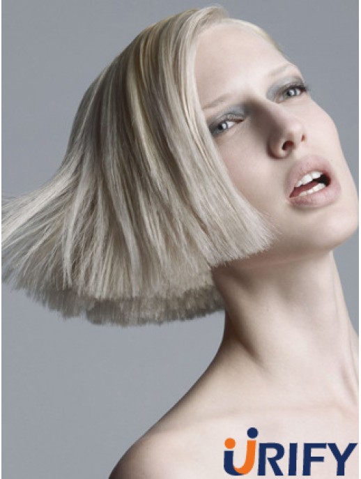 Capless Grey Chin Länge gerade 10 Zoll platinblonde beliebte Mode Perücken