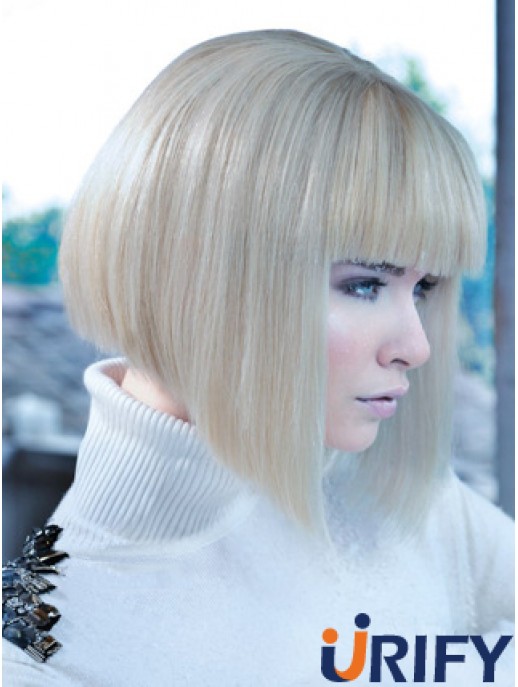 Spitze vorne Bobs Kinn Länge gerade 12 Zoll platinblonde No-Fuss Fashion Perücken