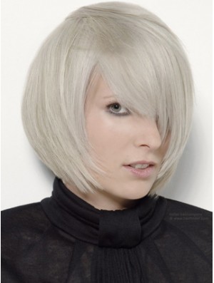 Capless Grey Chin Länge gerade 12 Zoll Platinblond Stylish Fashion Perücken