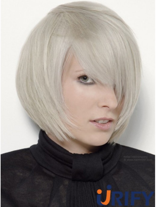 Capless Grey Chin Länge gerade 12 Zoll Platinblond Stylish Fashion Perücken