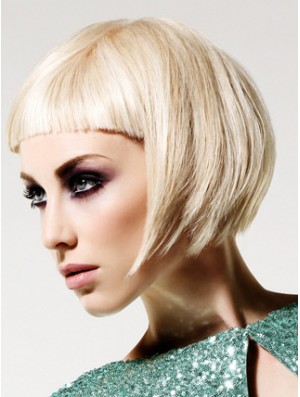 Monofilament Bobs Short Straight 10  inchPlatinblonde Frisuren Mode Perücken