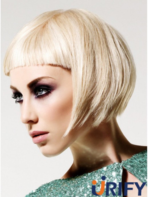 Monofilament Bobs Short Straight 10  inchPlatinblonde Frisuren Mode Perücken