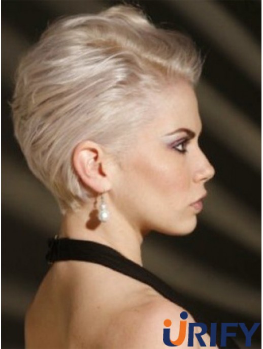Capless Boycuts Short Straight 8  inchPlatinblond Erschwingliche Mode Perücken