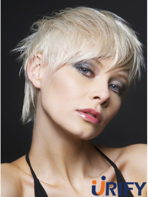 Lace Front Boycuts kurze gerade 8 Zoll platinblonde ideale Mode Perücken