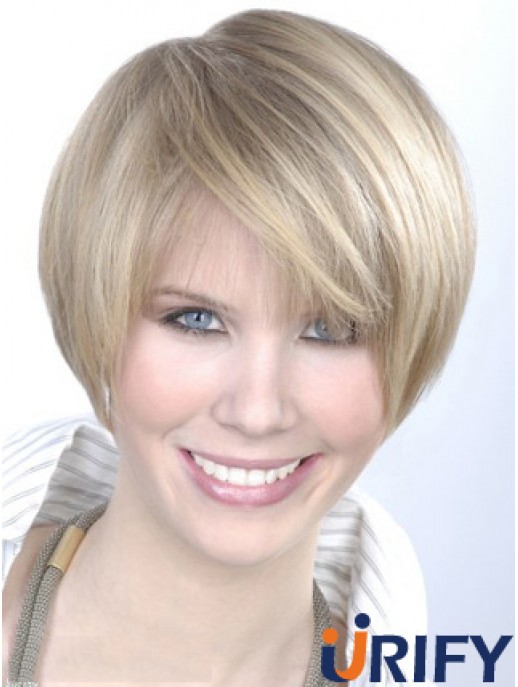 Monofilament grau kurz gerade 8 Zoll platinblond wunderschöne Mode Perücken