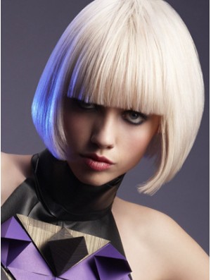 Capless Bobs Kinn Länge gerade 10  inchPlatinblond Best Fashion Perücken