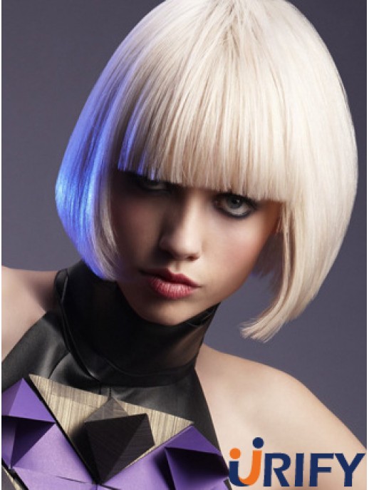 Capless Bobs Kinn Länge gerade 10  inchPlatinblond Best Fashion Perücken