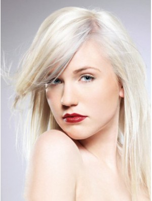 Capless With Bangs Lange gerade 16 Zoll Platinblond Bequeme Mode Perücken
