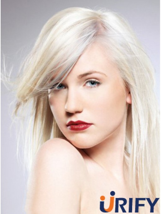 Capless With Bangs Lange gerade 16 Zoll Platinblond Bequeme Mode Perücken