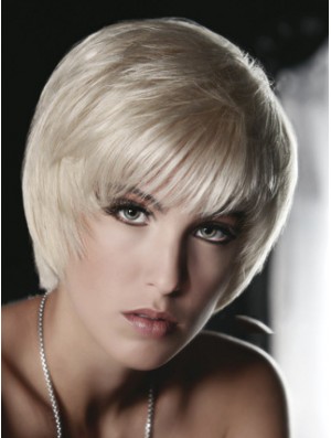 Monofilament grau kurz gerade 8 Zoll platinblond Great Fashion Perücken