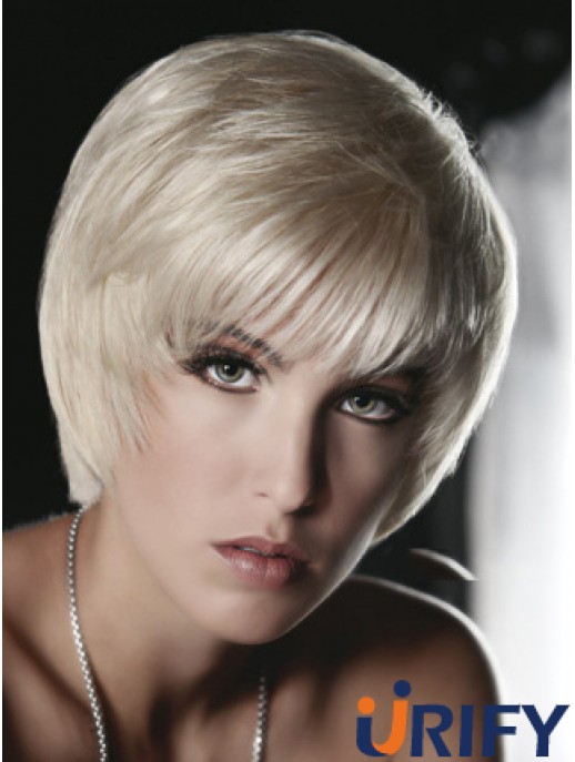 Monofilament grau kurz gerade 8 Zoll platinblond Great Fashion Perücken