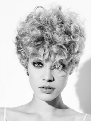 Capless Grey Short Curly 8 Zoll hochwertige Mode Perücken