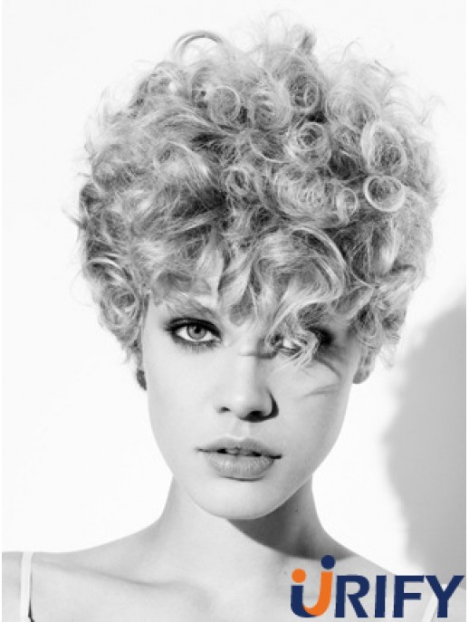 Capless Grey Short Curly 8 Zoll hochwertige Mode Perücken
