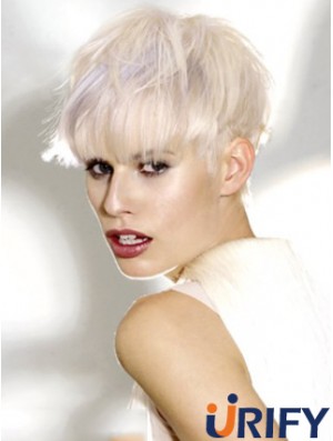 Monofilament Boycuts kurze gerade 8 Zoll platinblonde ideale Mode Perücken