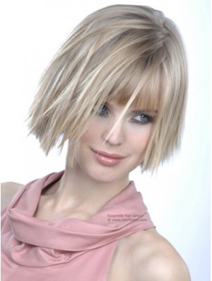 Monofilament Bobs Kinn Länge gerade 10 Zoll platinblonde Good Fashion Perücken