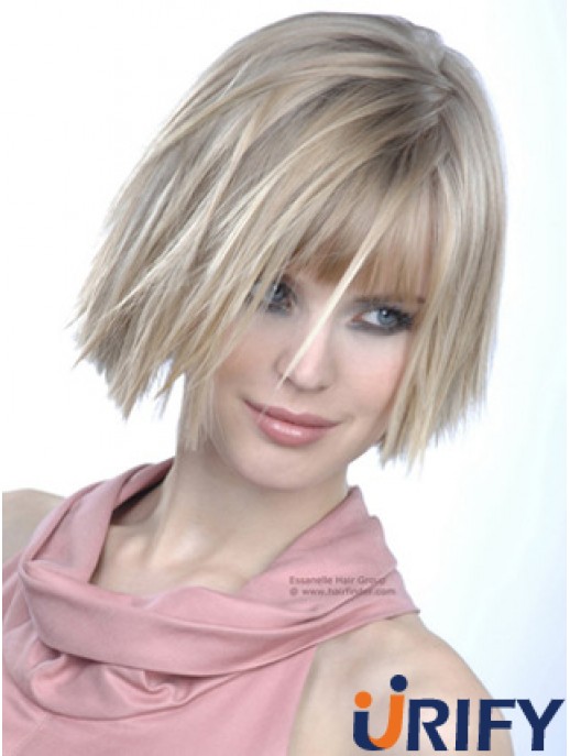 Monofilament Bobs Kinn Länge gerade 10 Zoll platinblonde Good Fashion Perücken
