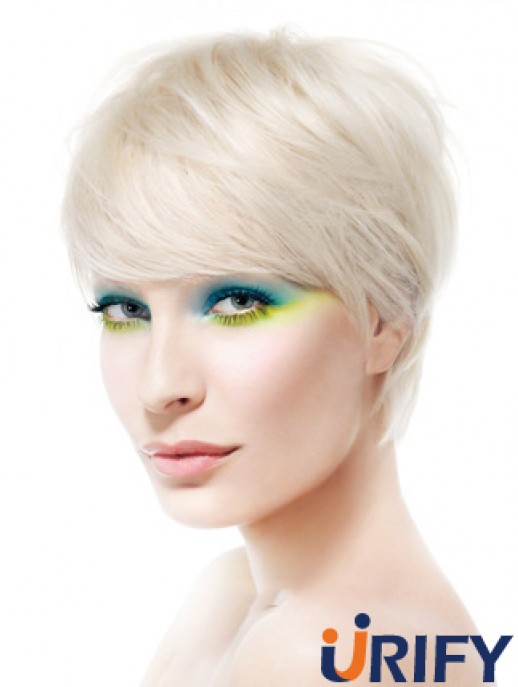 Lace Front Boycuts kurze gerade 8 Zoll platinblonde Soft Fashion Perücken