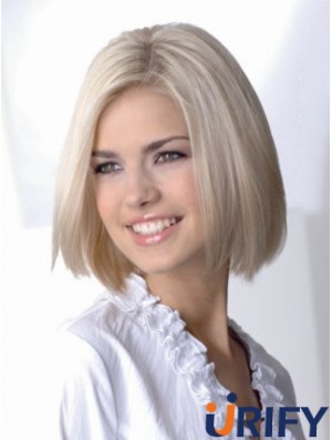 Volle Spitze Bobs Kinnlänge gerade 12 Zoll platinblonde freche Modeperücken