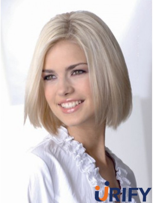 Volle Spitze Bobs Kinnlänge gerade 12 Zoll platinblonde freche Modeperücken