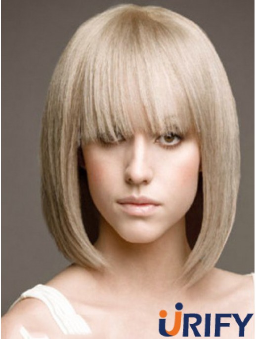 Volle Spitze Bobs Kinn Länge gerade 12  inchPlatinblond Schöne Mode Perücken