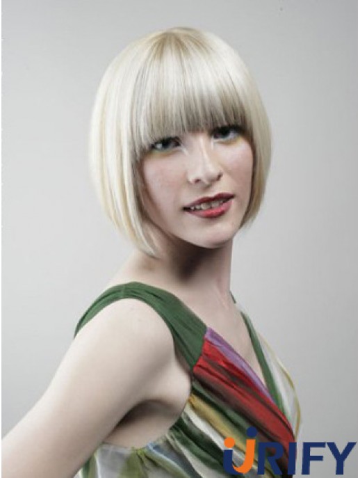 Volle Spitze Bobs Kinn Länge gerade 10 Zoll Platinblond Designed Fashion Perücken