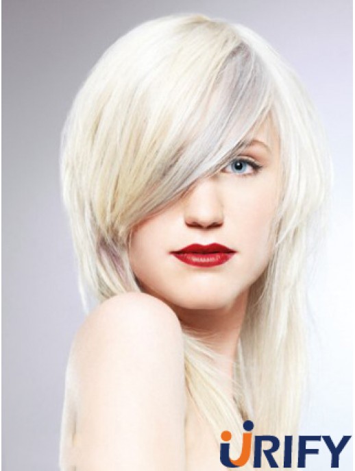 Spitzenfront mit Pony lange gerade 16 Zoll platinblonde modische Mode Perücken