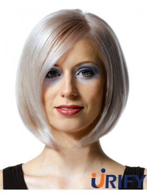 Volle Spitze Bobs Kinnlänge gerade 10 Zoll Platinblond Hochwertige Modeperücken