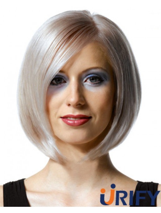 Volle Spitze Bobs Kinnlänge gerade 10 Zoll Platinblond Hochwertige Modeperücken