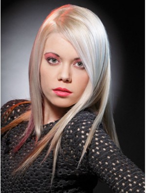 Spitzenfront ohne Pony lange gerade 16  inchplatinblonde Good Fashion Perücken