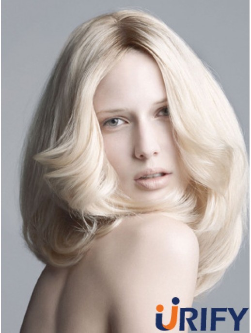 Spitzenfront ohne Pony Schulterlange gewellte 14  inchplatinblonde New Fashion Perücken