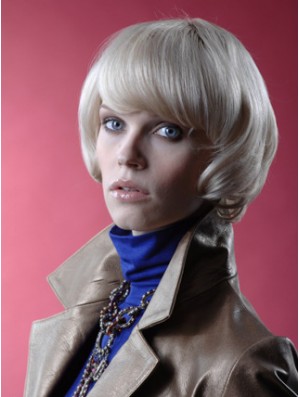 Monofilament Bobs Short Straight 12 Zoll platinblonde No-Fuss Fashion Perücken