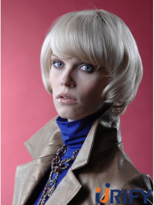 Monofilament Bobs Short Straight 12 Zoll platinblonde No-Fuss Fashion Perücken
