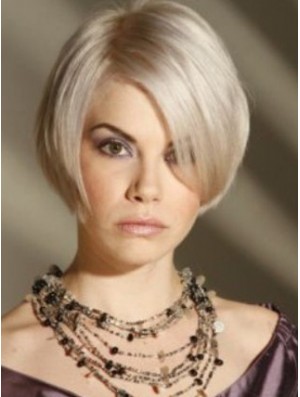 Capless Grey Short Straight 8  inchPlatinblonde Amazing Fashion Perücken