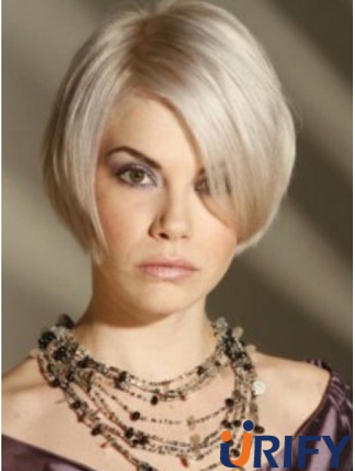Capless Grey Short Straight 8  inchPlatinblonde Amazing Fashion Perücken