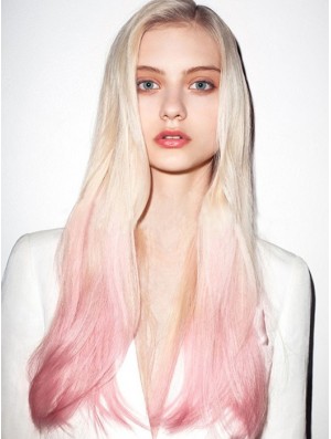 20  inchOmbre / 2 Tone Long ohne Pony Gerade, unkomplizierte Spitzenperücken