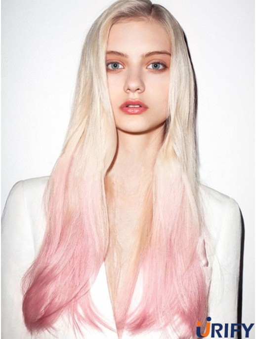 20  inchOmbre / 2 Tone Long ohne Pony Gerade, unkomplizierte Spitzenperücken