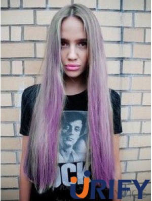 Modische Ombre / 2 Tone Long Straight ohne Pony 28  inchHuman Lace Perücken