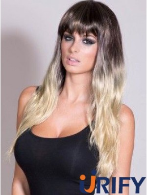 Flexibilität Ombre / 2 Tone Long Straight mit Pony 24  inchHuman Lace Perücken